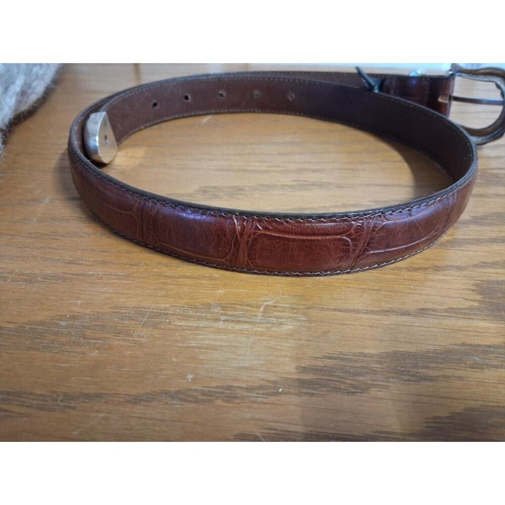 Brighton Brown Leather Belt With Silver-Tone Western Buckle Size Medium - Picture 6 of 8